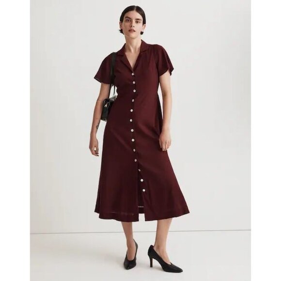 Madewell Dresses & Skirts - Madewell NWT Crinkle Cotton Button-Front Midi Dress in Cabernet size 14